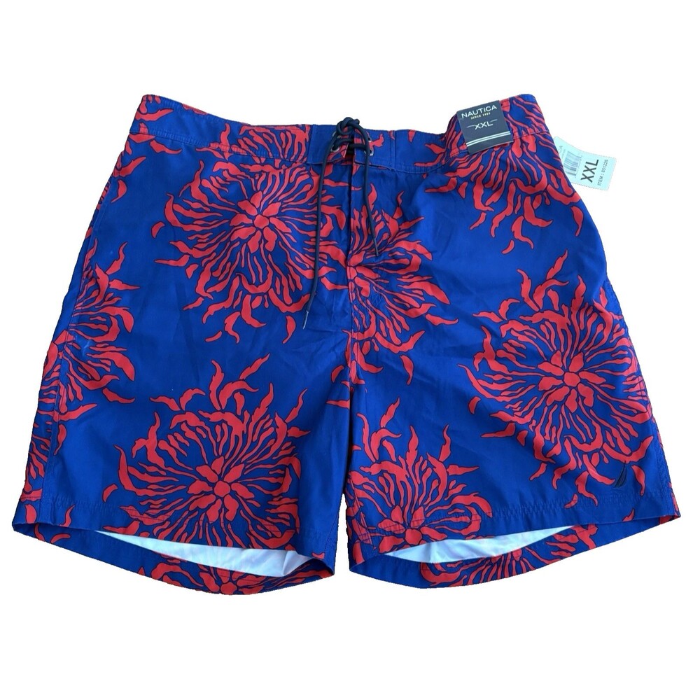 Nautica Swim Trunks Men’s XXL Blue Red Board Shorts Lined Pockets Quick Dry NWT